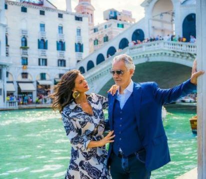 Edi Bocelli son Andrea Bocelli and daughter-in-law Veronica at Italy.